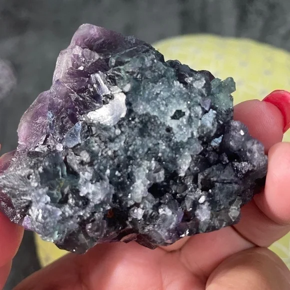 SUGAR CALCITE COATED RAINBOW FLUORITE- 3” STUNNING GREEN, BLUE PURPLE- GEMSTONE